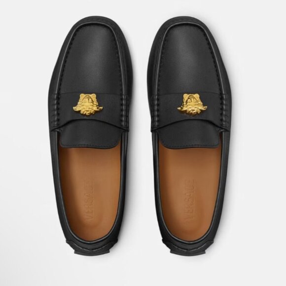 Versace Driver Medusa Shoes Vitello Black Leather Women Flats Size IT40 US10 - Picture 5 of 15